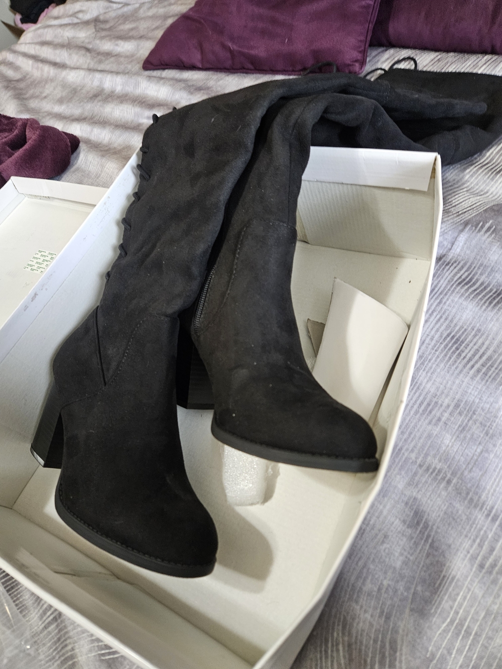 Women’s Black Suede Knee-High Block Heel Boots